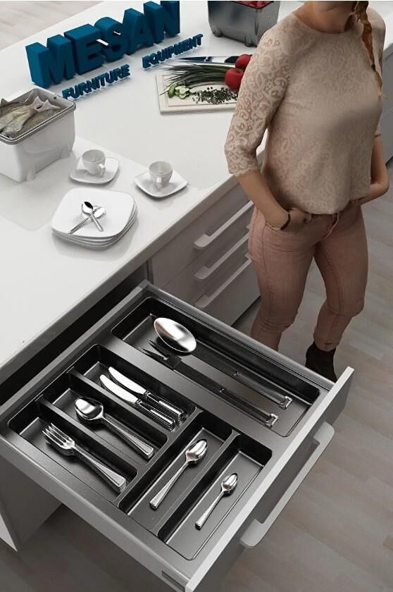 TRAYBOND Ayarlanabilir Modüler Kaşıklık Antrasit 50cm Çekmece İçin