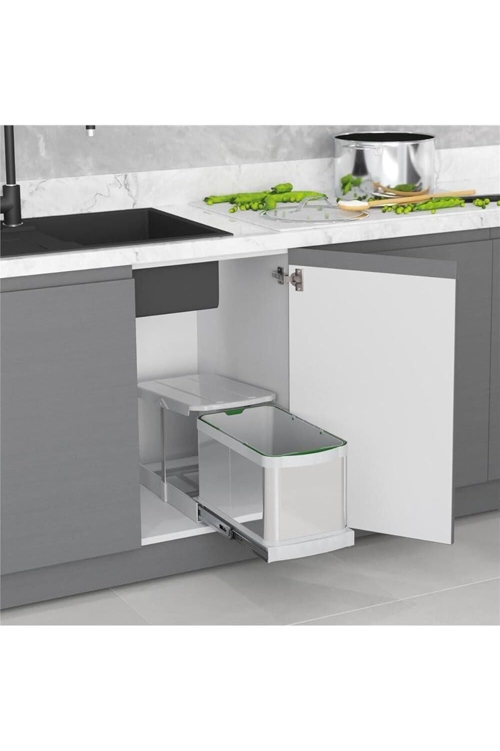 Starax S-2574 Paslanmaz Gövde Raylı Çöp Kovası 16 Lt Gri